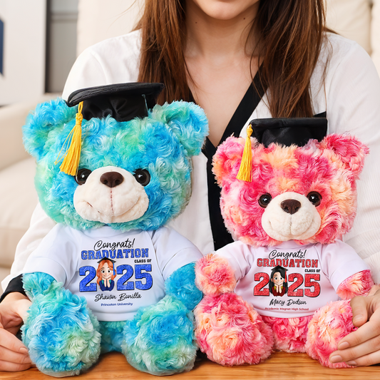 Cute Style Class Of 2025 Graduate Bear With Cap - Teddy Bear With Personalized Shirt