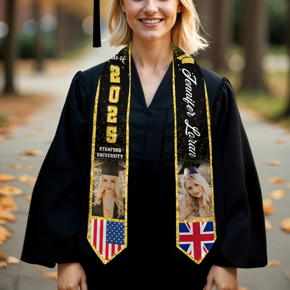 Class of 2025 Custom Flag Graduation Stoles with Photo - Graduation Gift