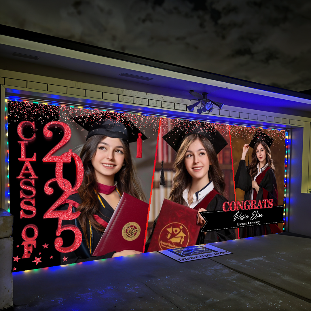 Gradcustom GIitter Styles 2025 Congratulations Class Of 2025 - Graduation Garage Door Decoration