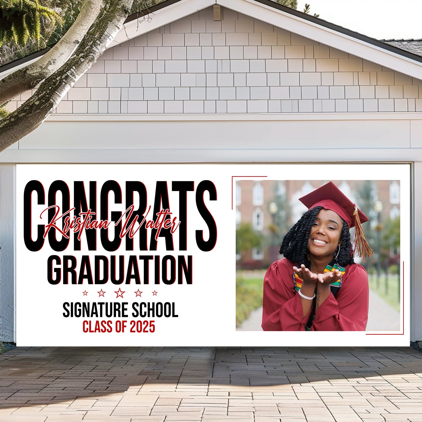 White Background Grad Class Of 2025 - Graduation Garage Door Decorations, Single Garage, Garage Door Banner