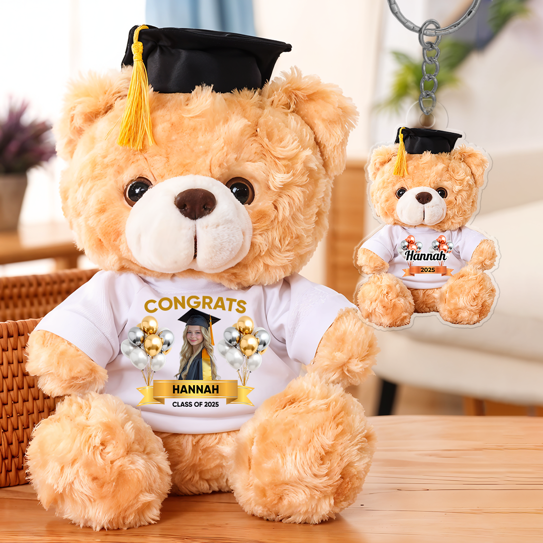 Class Of 2025 Congrats Graduate Bear With Cap - Teddy Bear With Shirt and Keychain