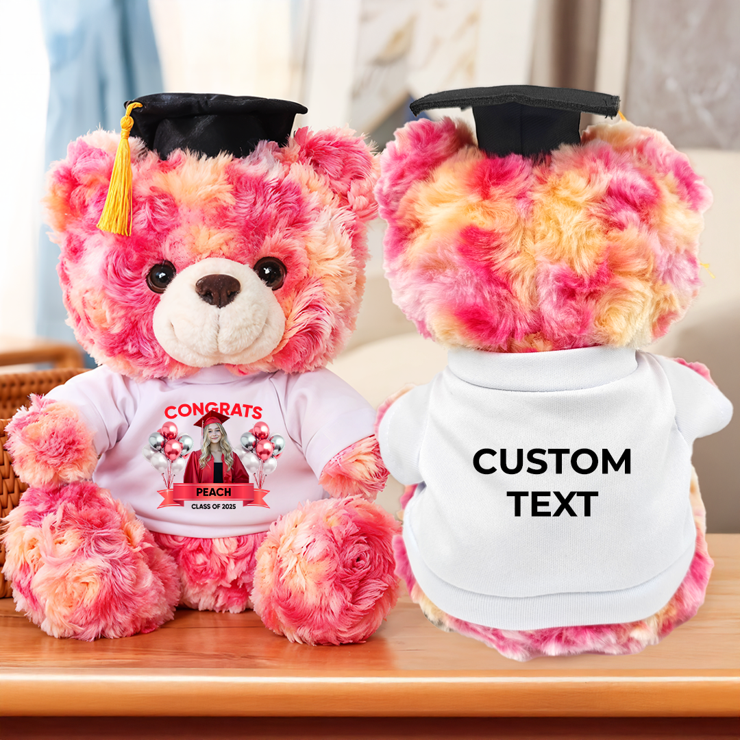 Class Of 2025 Congrats Graduate Bear With Cap Custom Logo - Teddy Bear With Personalized Shirt - 2