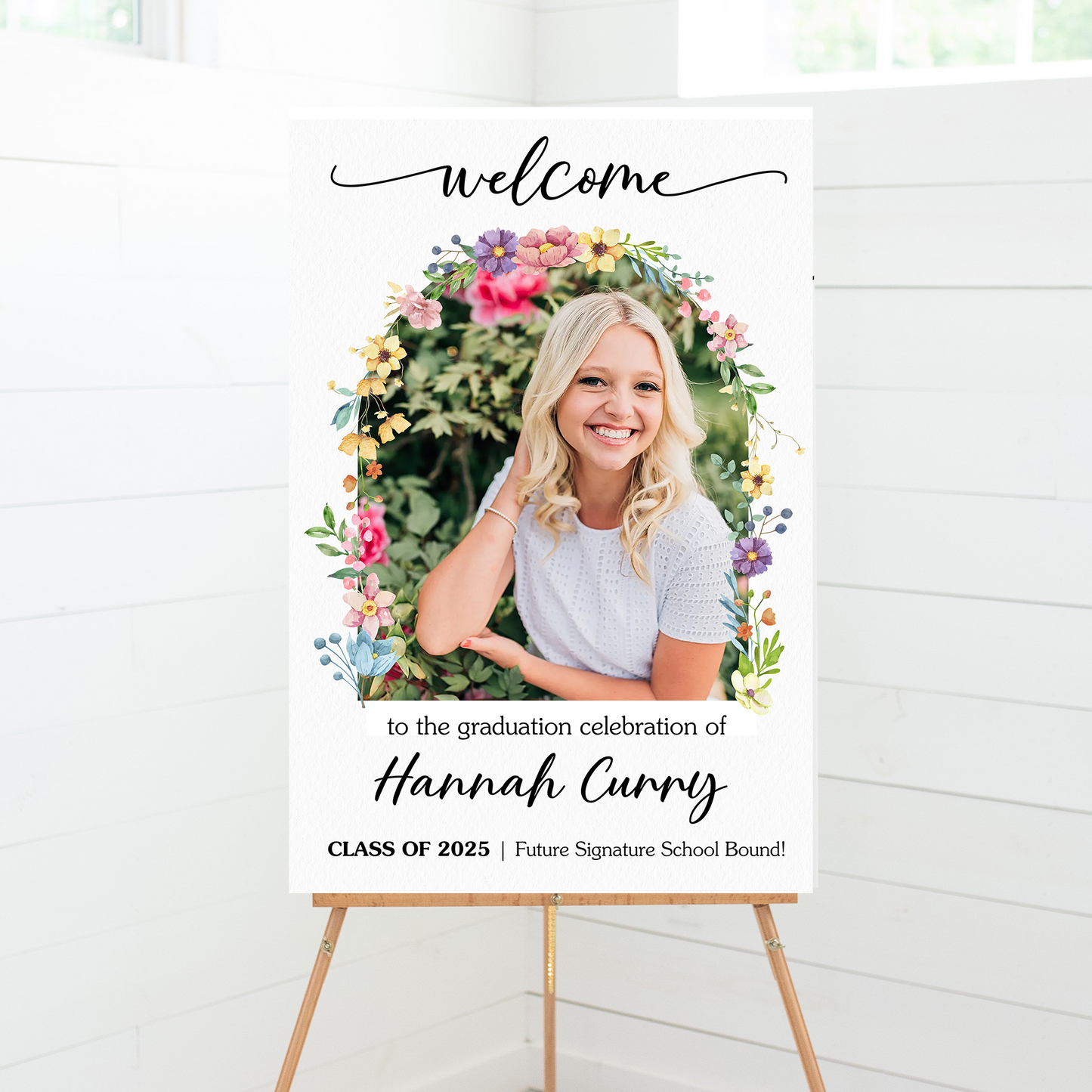 Graduation Party Flower Welcome Sign - Custom Photo Grad Party Sign - Personalized Graduation Decoration