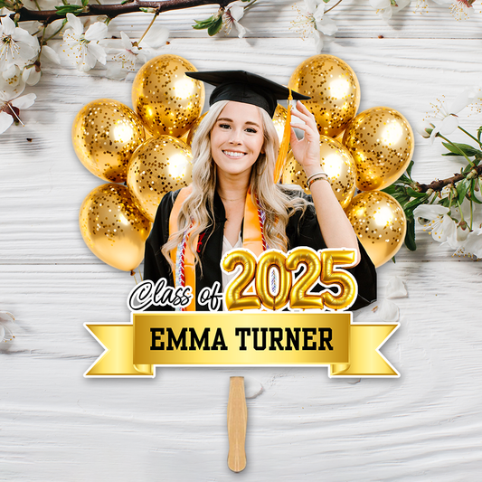 Balloons Graduation Face Fans With Wooden Handle - Fans Faces on a Hold Graduation - Fan Class Of 2025