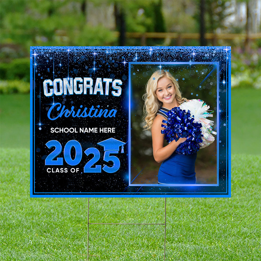 Class Of 2025 Glitter Lawn Sign, Graduation Gift - Personalized Graduation Lawn Sign With Stake