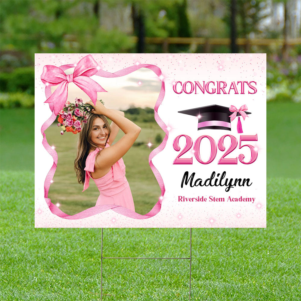 Class Of 2025 Bow Style - Personalized Graduation Lawn Sign With Stake