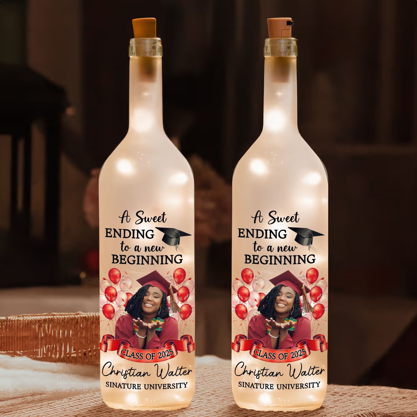 Congratulation Graduation A New Beginning - Personalized Bottle Lamp