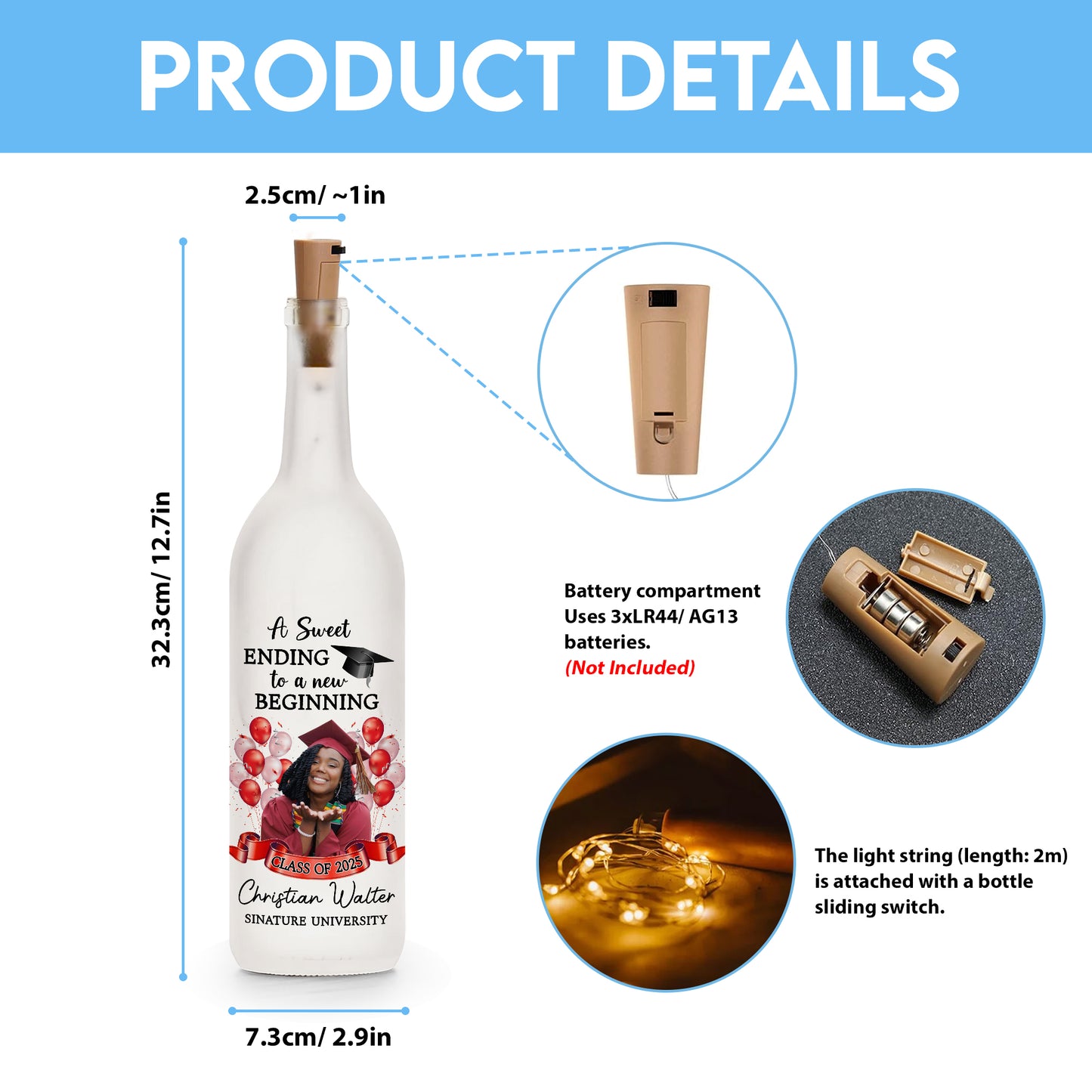 Congratulation Graduation A New Beginning - Personalized Bottle Lamp