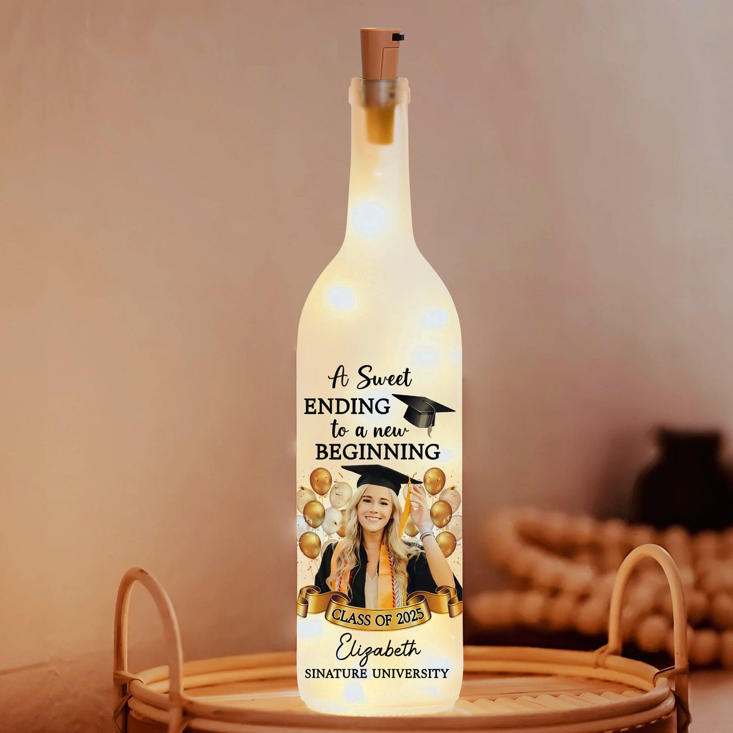 Congratulation Graduation A New Beginning - Personalized Bottle Lamp