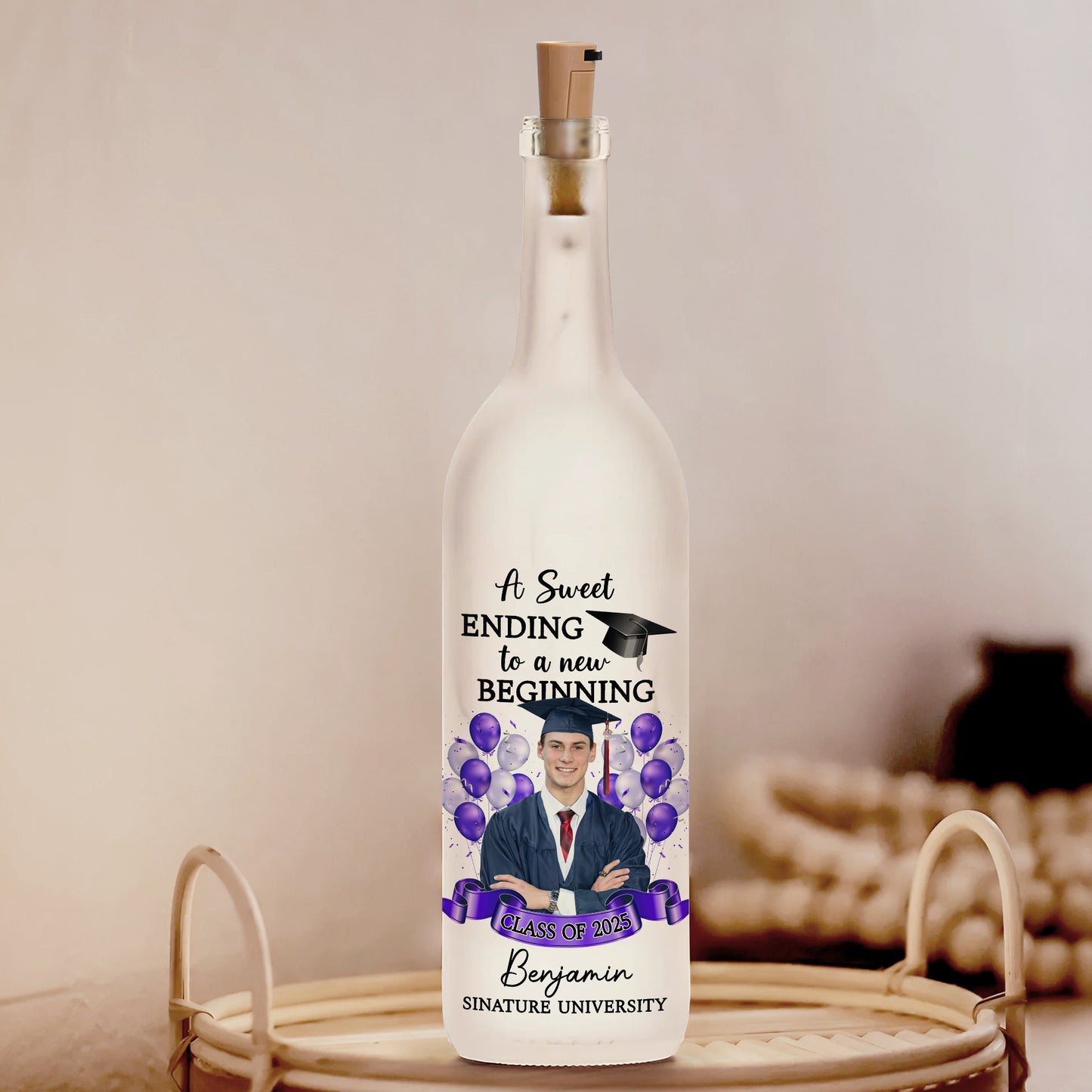 Congratulation Graduation A New Beginning - Personalized Bottle Lamp