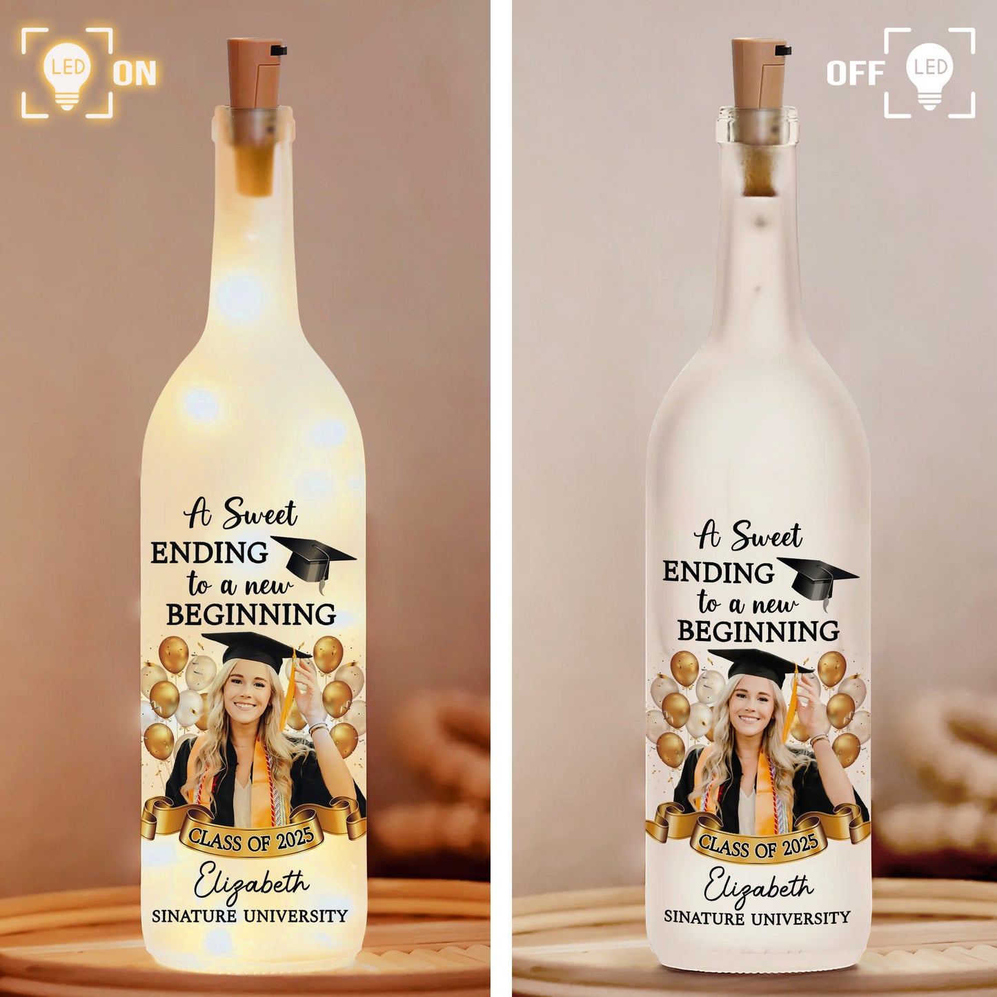 Congratulation Graduation A New Beginning - Personalized Bottle Lamp