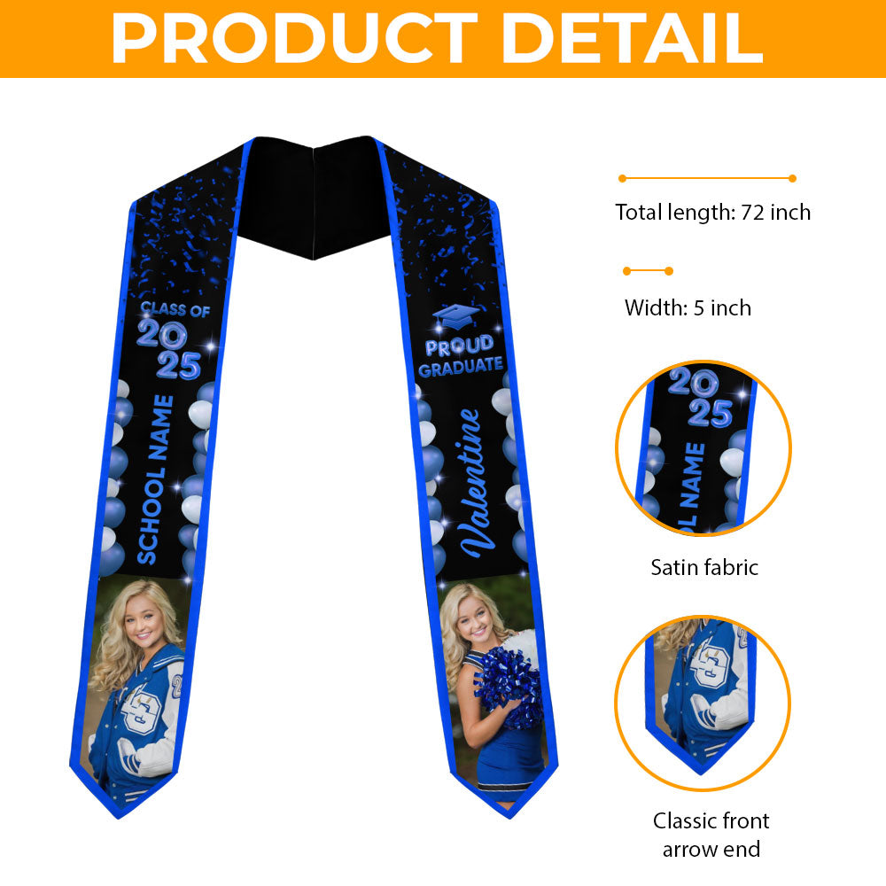 Bubble Color Class of 2025 Custom Graduation Stoles with Photo - Graduation Gift