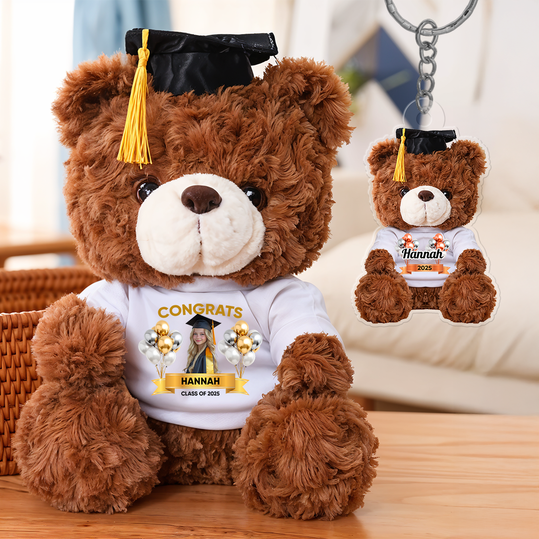 Class Of 2025 Congrats Graduate Bear With Cap - Teddy Bear With Shirt and Keychain