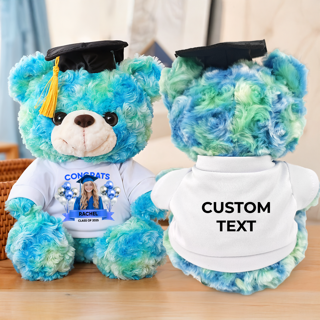 Class Of 2025 Congrats Graduate Bear With Cap Custom Logo - Teddy Bear With Personalized Shirt - 2