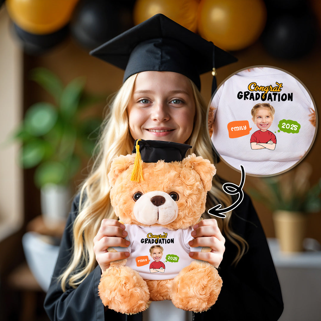 Kindergarten Class Of 2025 Graduate Bear With Cap - Teddy Bear With Personalized Shirt