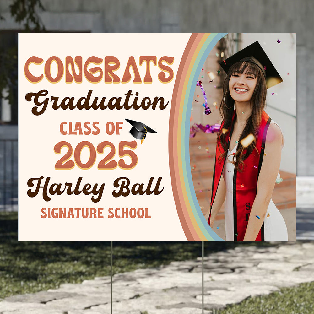 Retro Style 2025 Lawn Sign, Graduation Gift - Personalized Graduation Lawn Sign With Stake