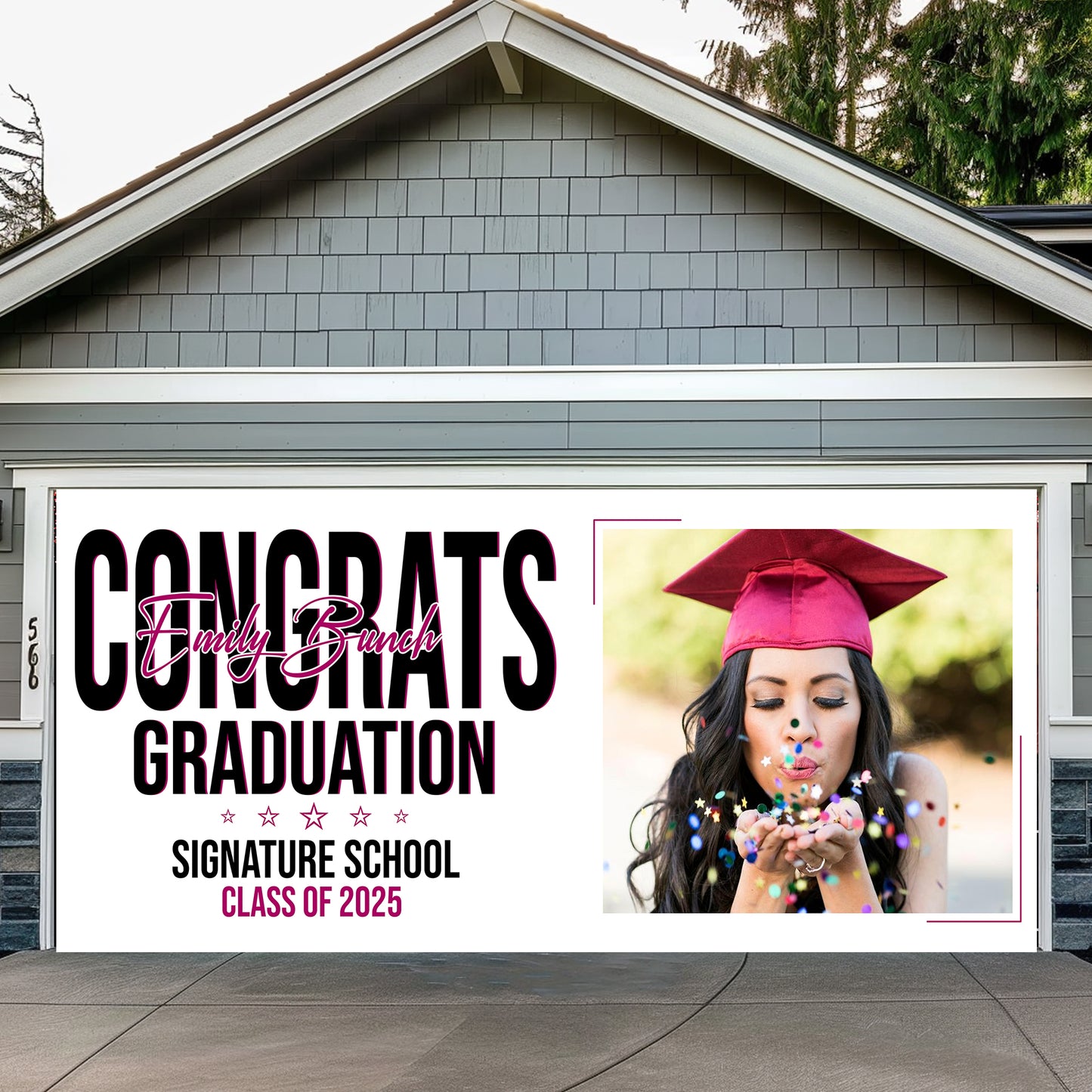 White Background Grad Class Of 2025 - Graduation Garage Door Decorations, Single Garage, Garage Door Banner