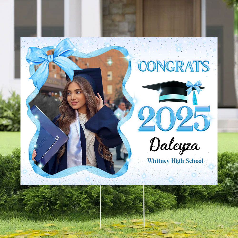 Class Of 2025 Bow Style - Personalized Graduation Lawn Sign With Stake