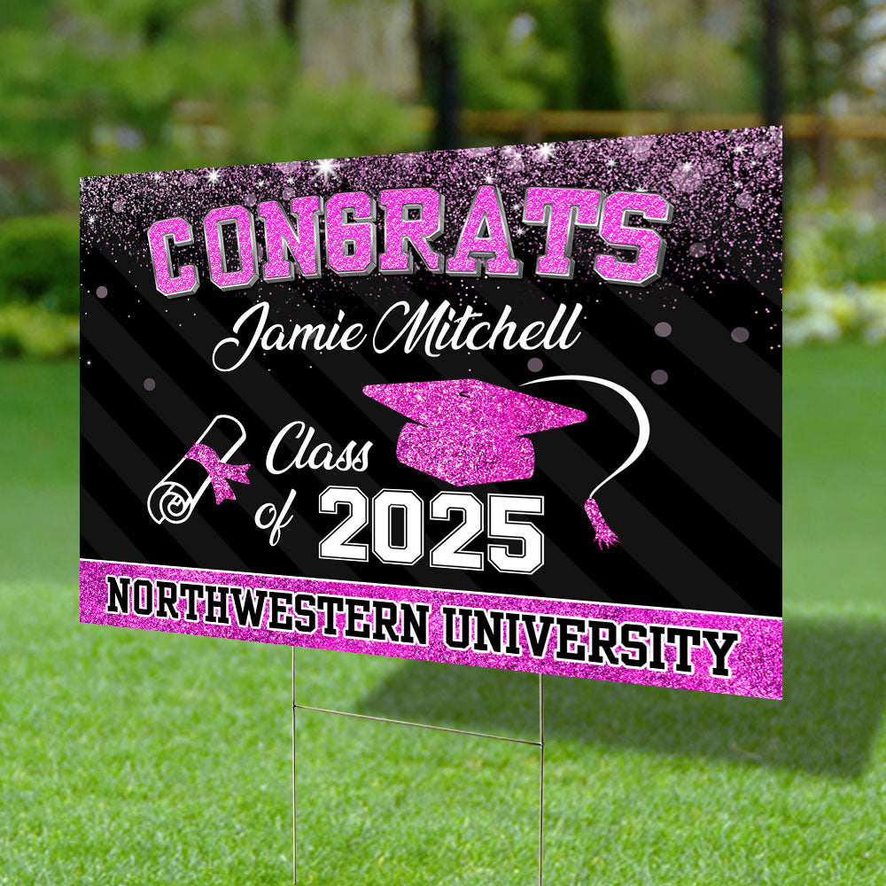Custom Name Glitter Lawn Sign, Graduation Gift - Personalized Graduation Lawn Sign With Stake