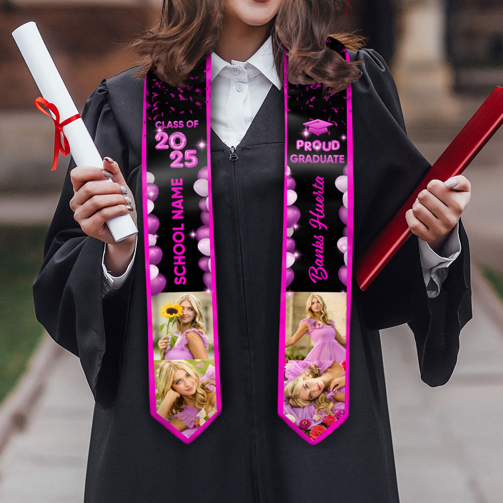 Bubble Color Class of 2025 Custom Graduation Stoles with Photo - Graduation Gift
