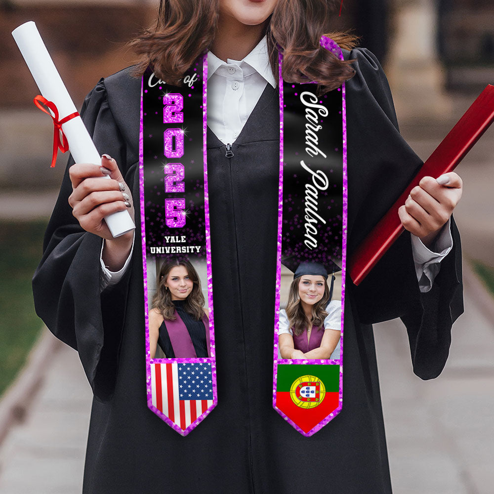 Class of 2025 Custom Flag Graduation Stoles with Photo - Graduation Gift