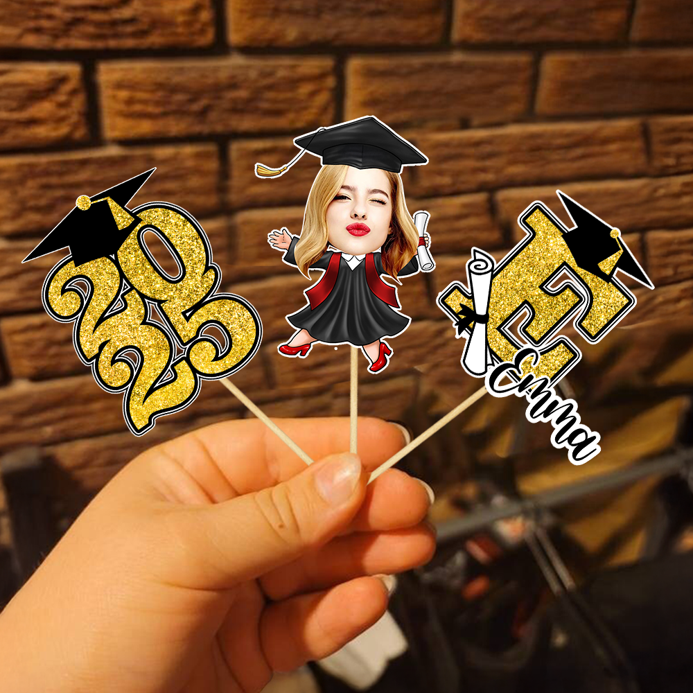 Name and Face Class of 2025 Cupcake Toppers, Graduation Decorations - Cake Topper Only Paper