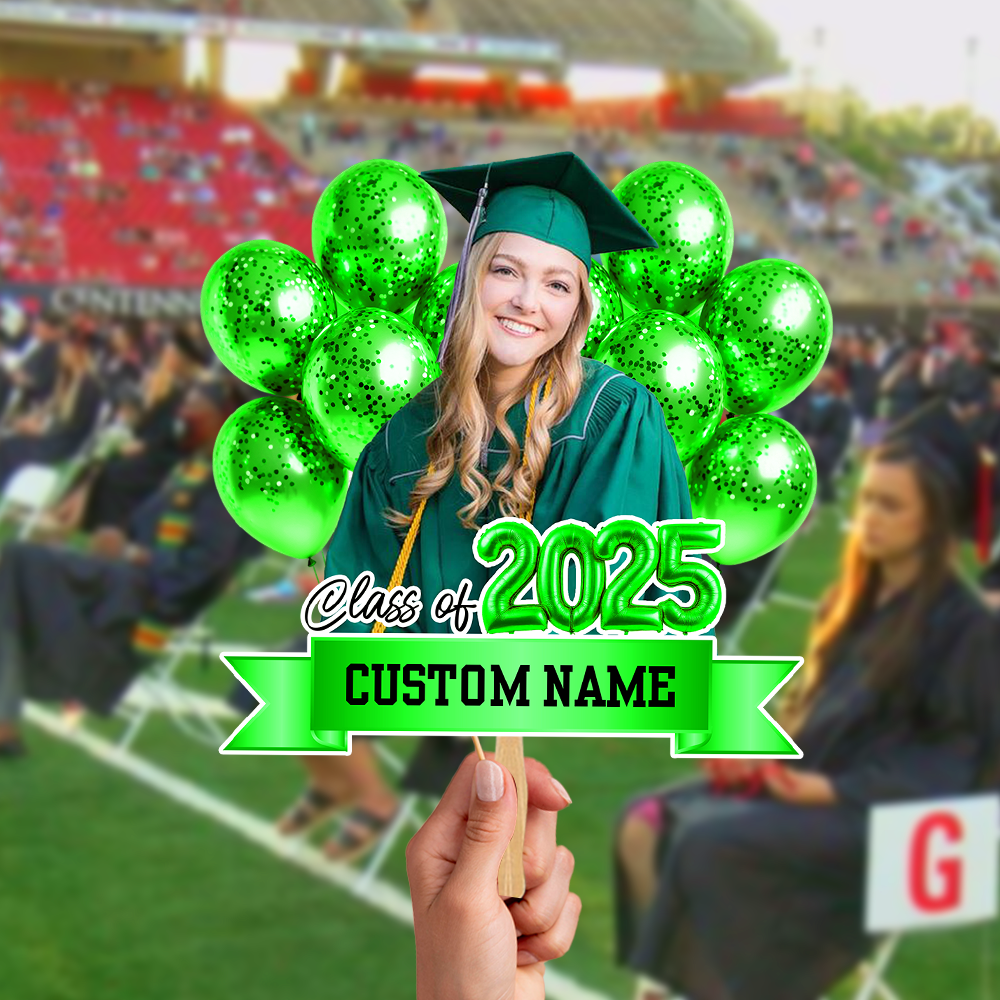 Balloons Graduation Face Fans With Wooden Handle - Fans Faces on a Stick Graduation - Fan Class Of 2025