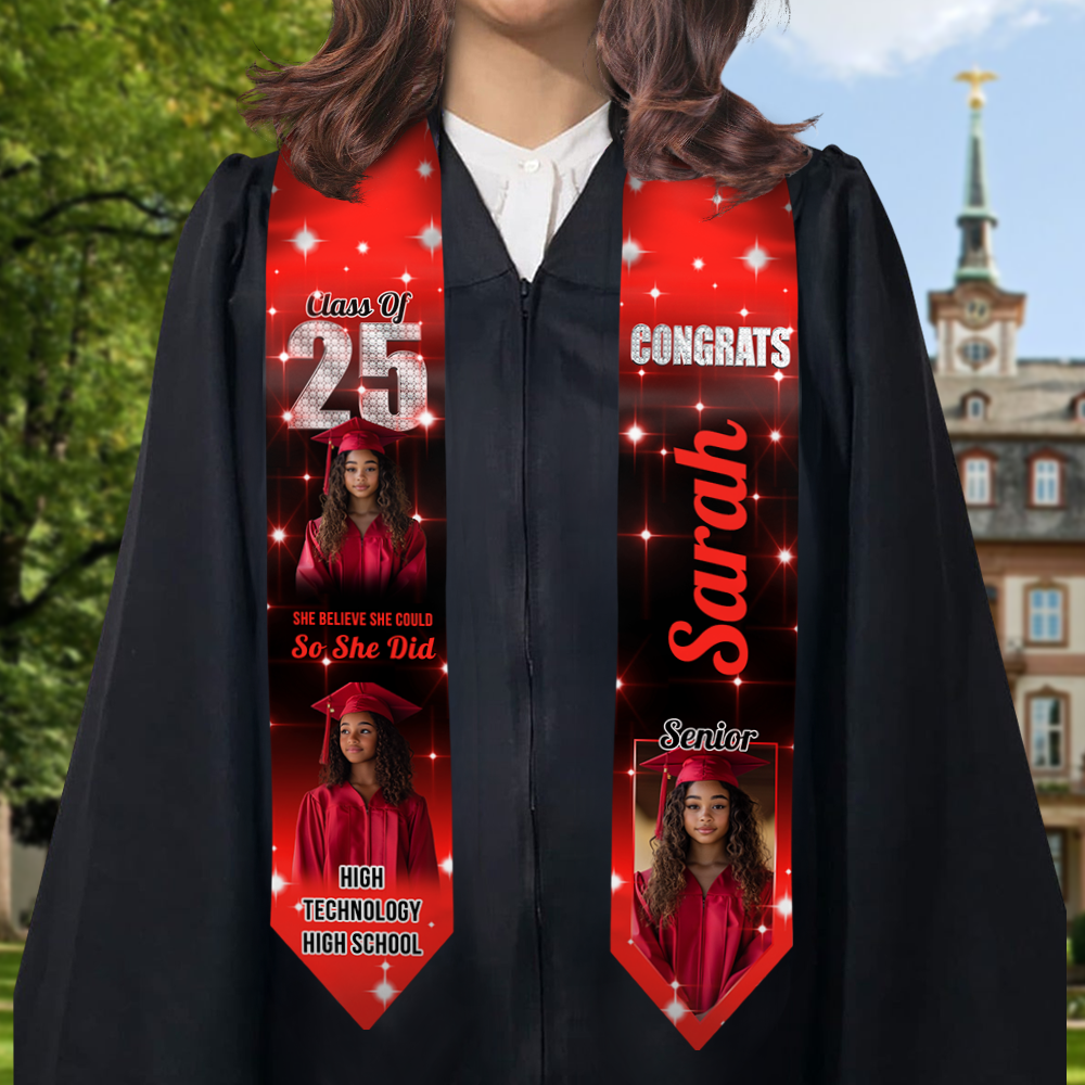 Custom Photo She Believed She Could So She Did Graduation Gift Stoles - Graduation Stoles
