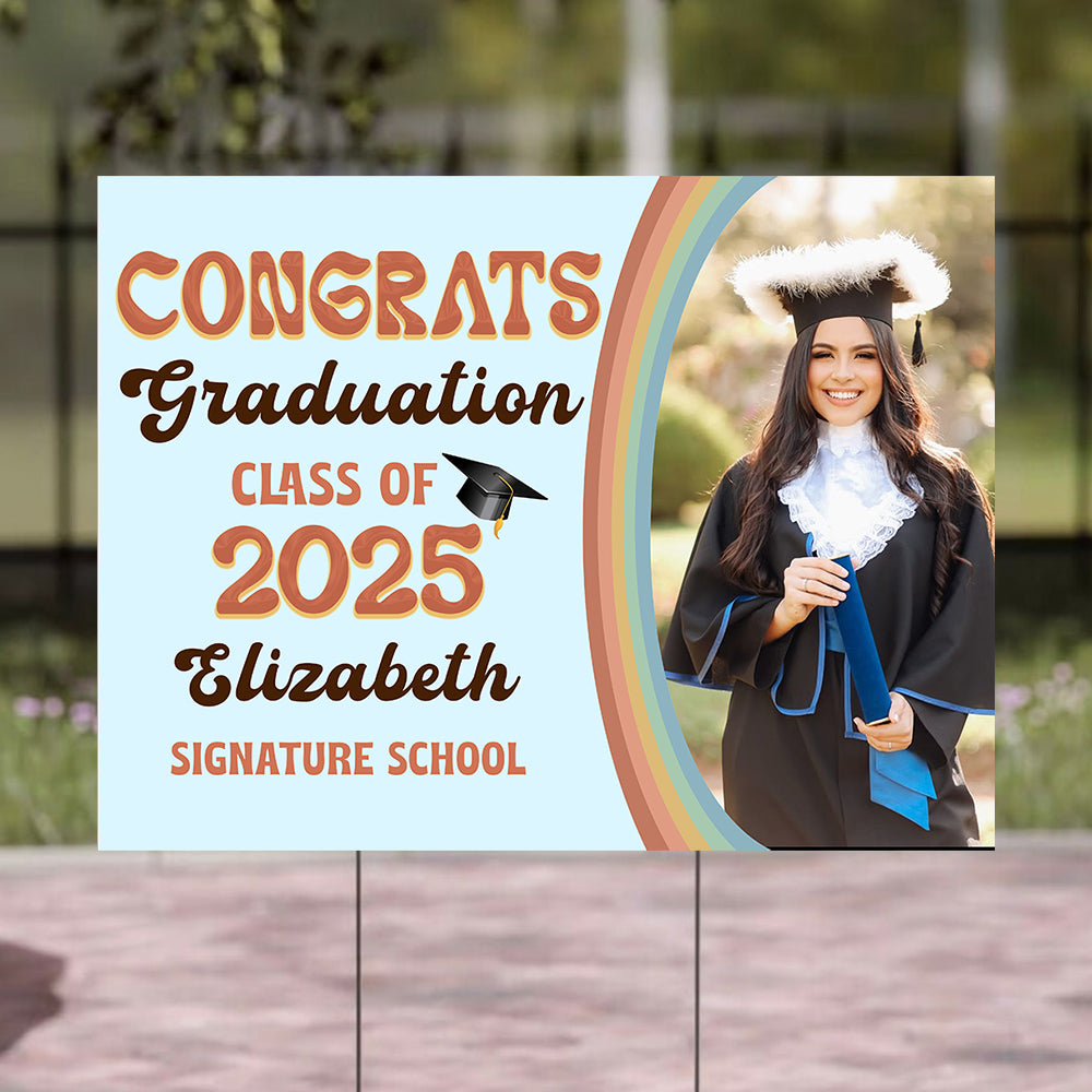Retro Style 2025 Lawn Sign, Graduation Gift - Personalized Graduation Lawn Sign With Stake