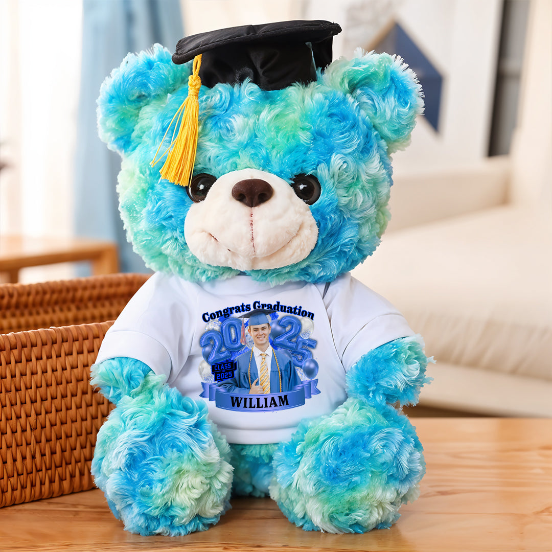 Color Class Of 2025 Graduate Bear With Cap - Teddy Bear With Personalized Shirt