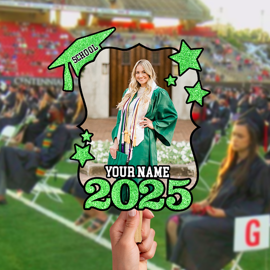 Personalized Graduation Face Fans With Wooden Handle - Custom Fan Class Of 2025