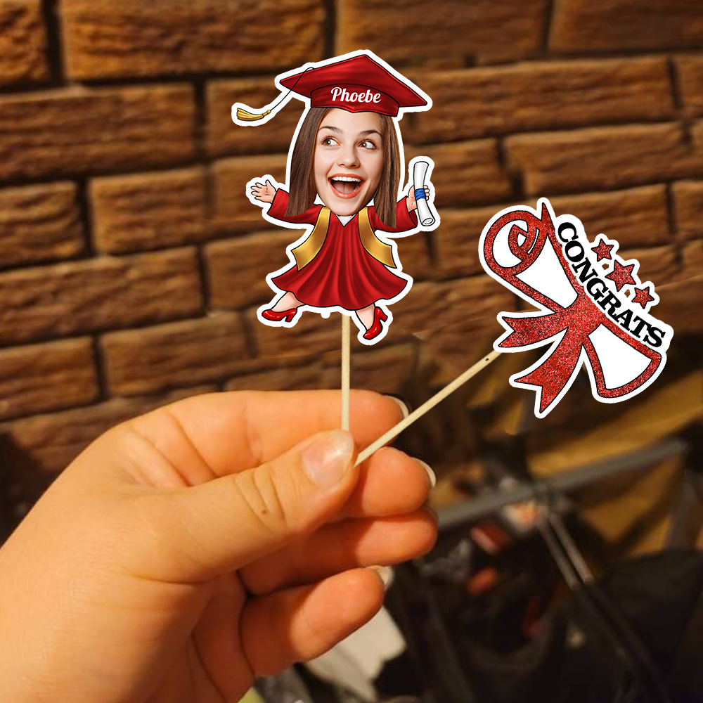 Custom Face Class of 2025 Cupcake Toppers, Graduation Decorations - Cake Topper Only Paper
