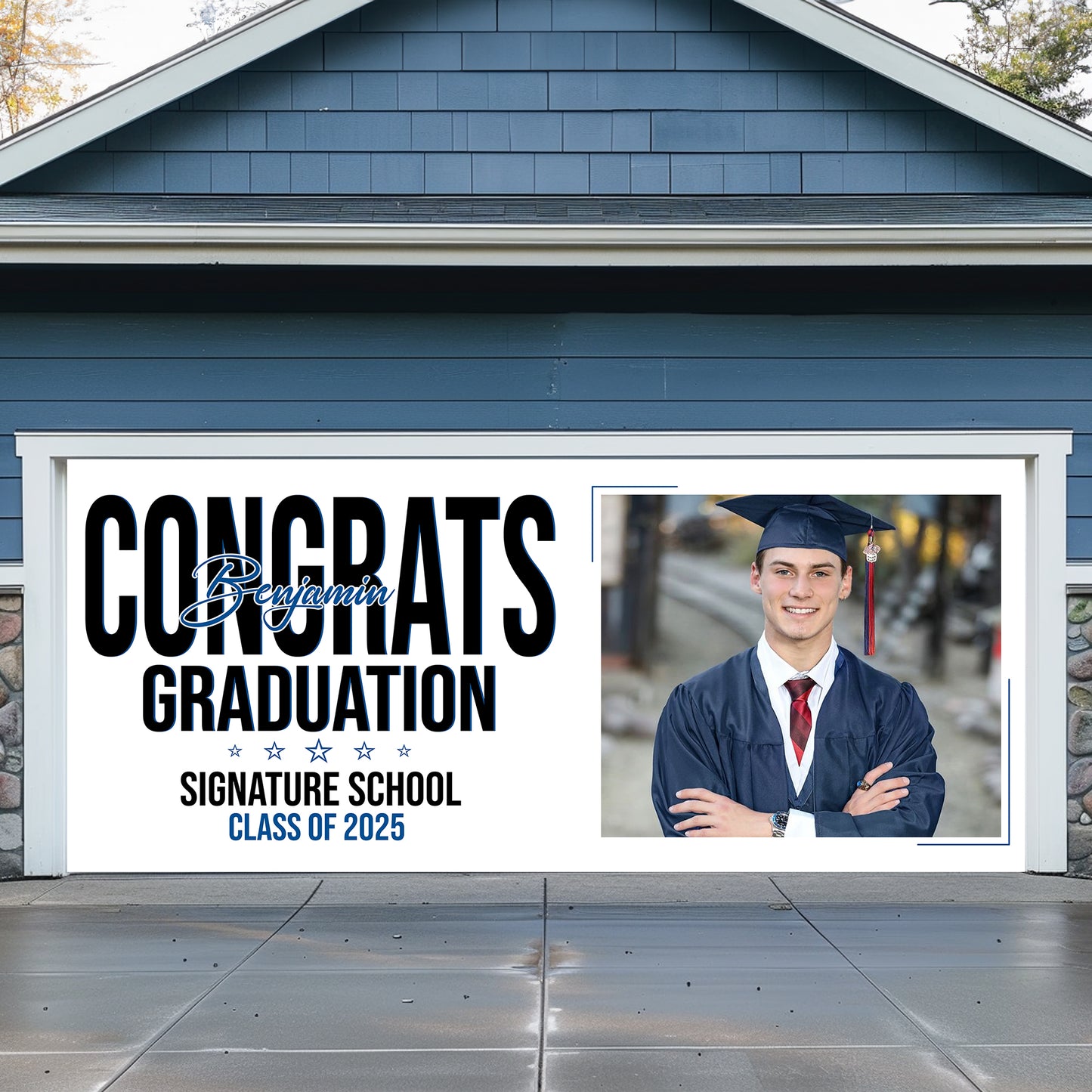 White Background Grad Class Of 2025 - Graduation Garage Door Decorations, Single Garage, Garage Door Banner