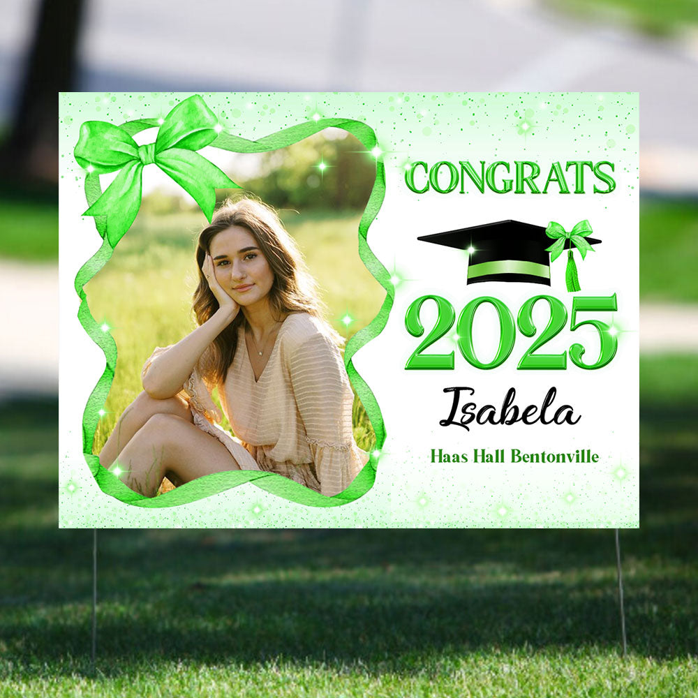 Class Of 2025 Bow Style - Personalized Graduation Lawn Sign With Stake