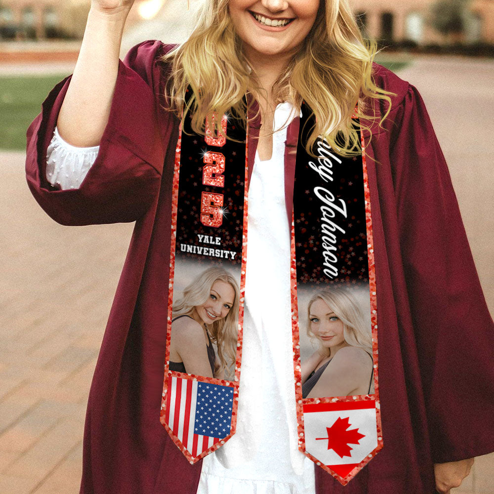Class of 2025 Custom Flag Graduation Stoles with Photo - Graduation Gift