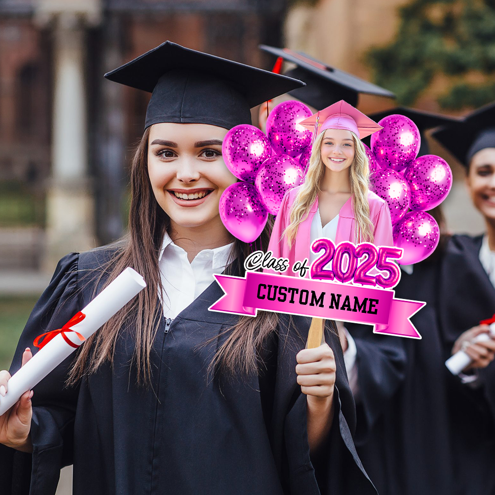 Balloons Graduation Face Fans With Wooden Handle - Fans Faces on a Stick Graduation - Fan Class Of 2025