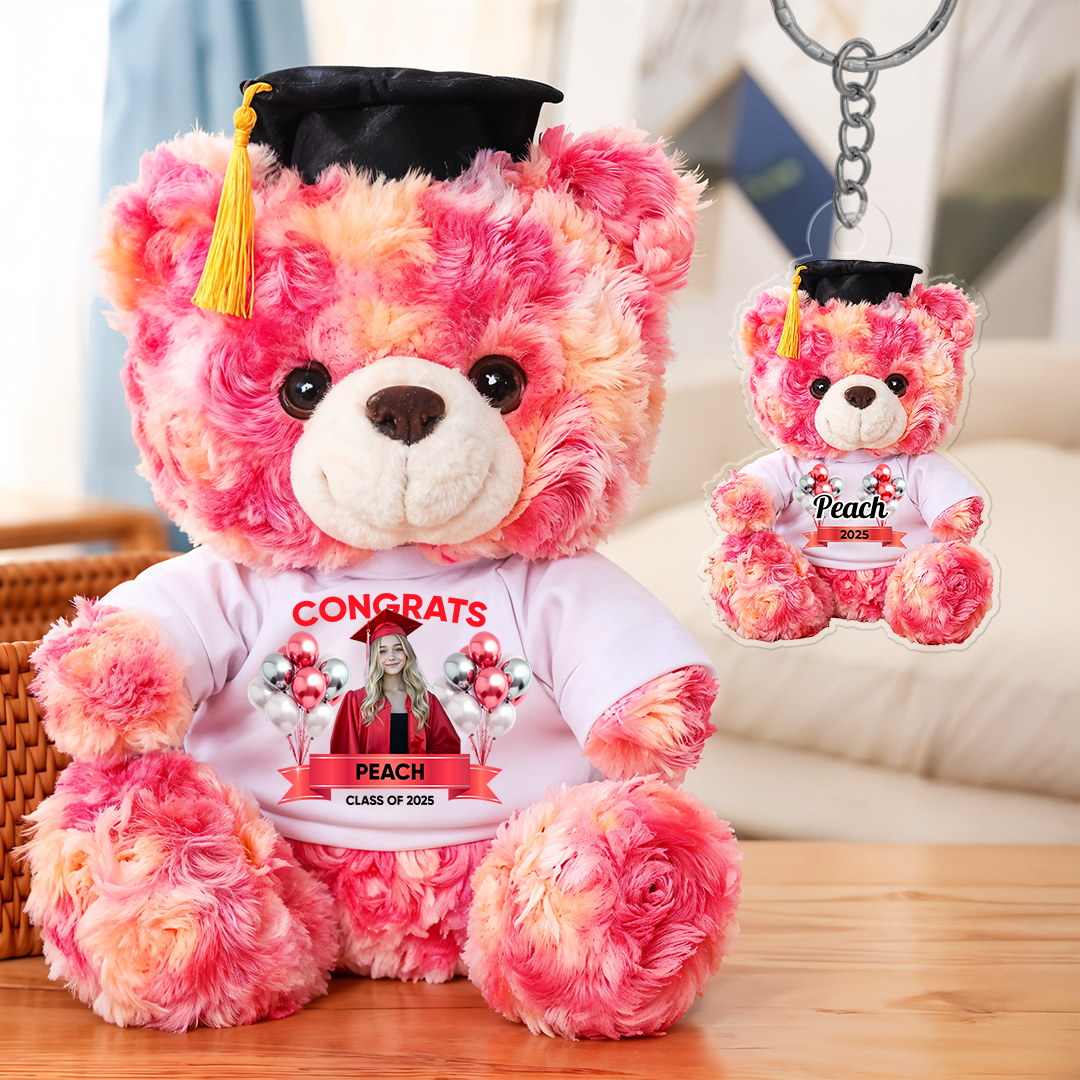 Class Of 2025 Congrats Graduate Bear With Cap - Teddy Bear With Shirt and Keychain