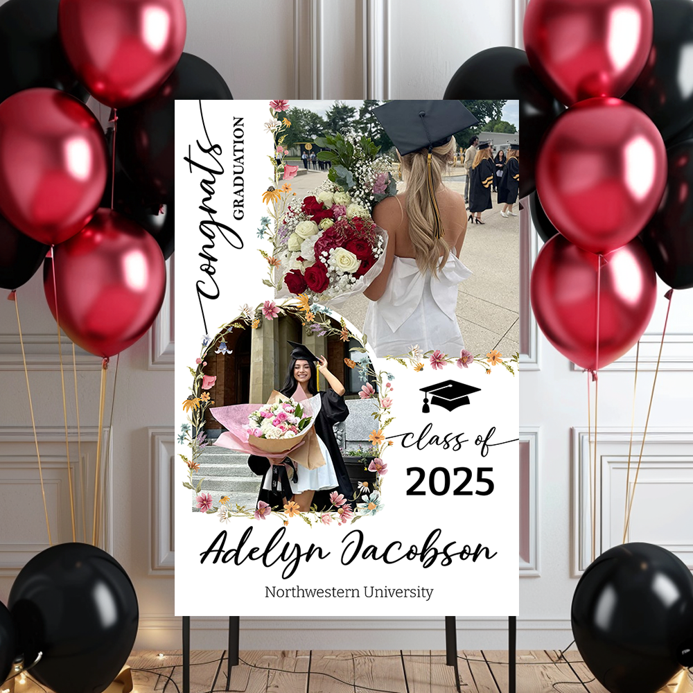 Custom Class Of 2025 Floral - Graduation Party Welcome Sign - Personalized Graduation Decoration