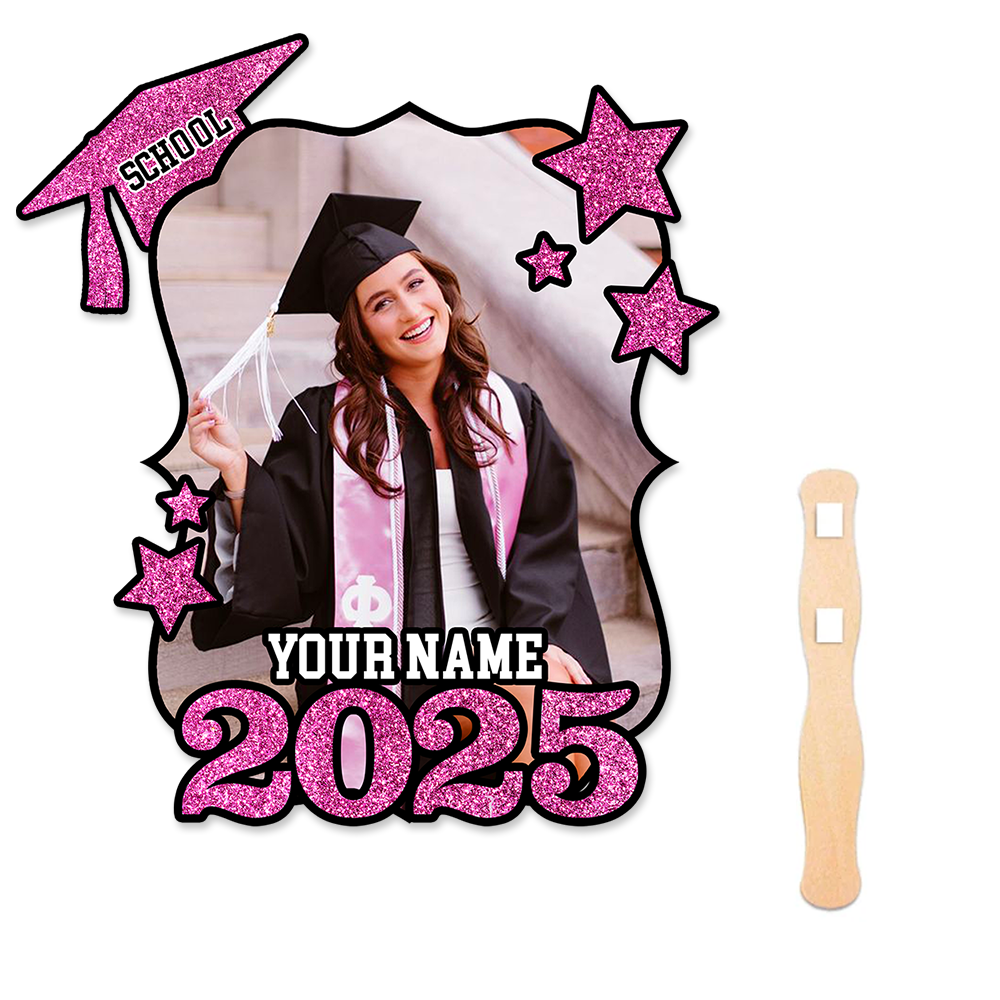 Personalized Graduation Face Fans With Wooden Handle - Custom Fan Class Of 2025