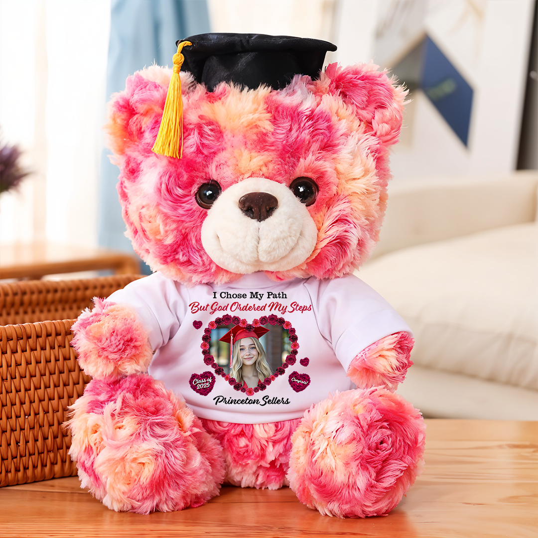 I Chose My Path But God Ordered My Steps Bear With Cap - Teddy Bear With Personalized Shirt