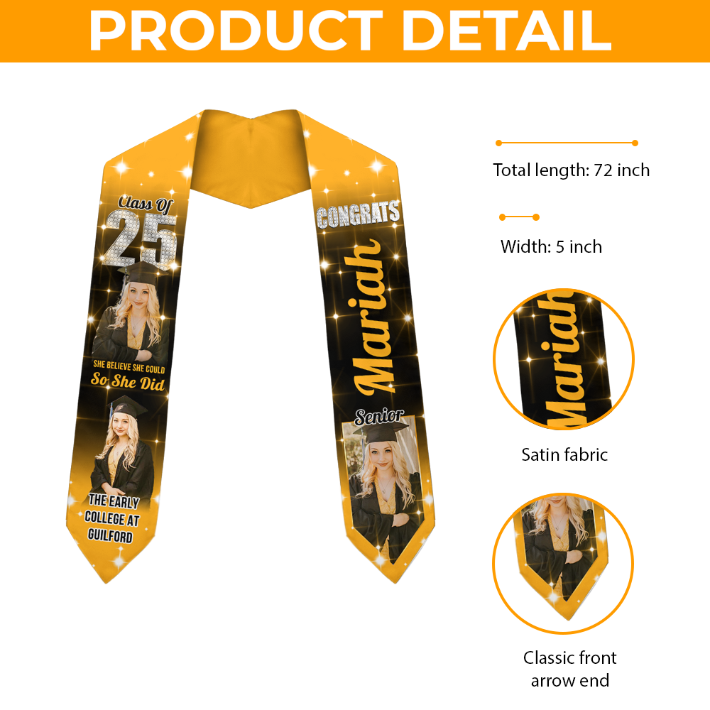 Custom Photo She Believed She Could So She Did Graduation Gift Stoles - Graduation Stoles