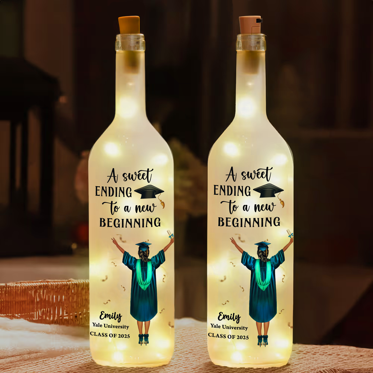 Congratulation Graduation A New Beginning - Personalized Bottle Lamp