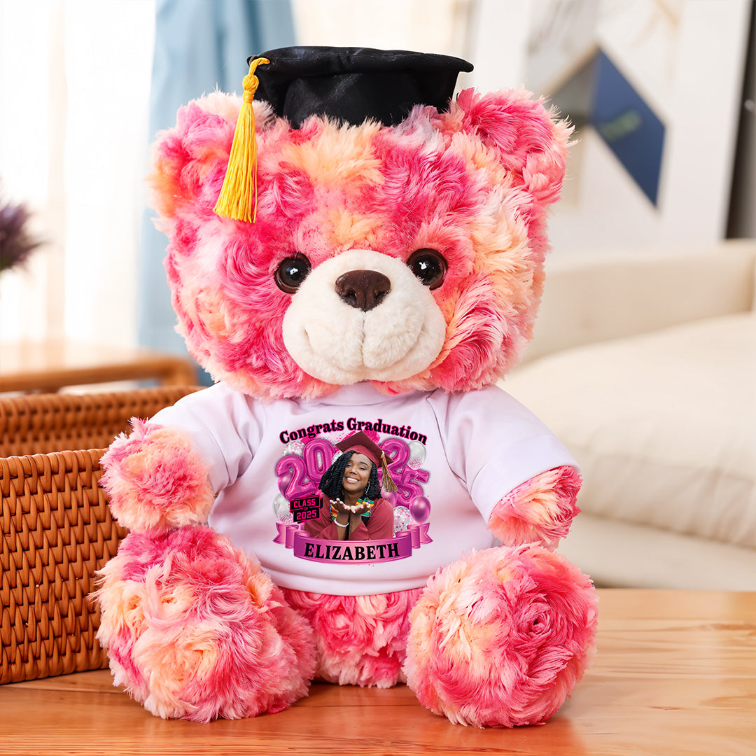 Color Class Of 2025 Graduate Bear With Cap - Teddy Bear With Personalized Shirt