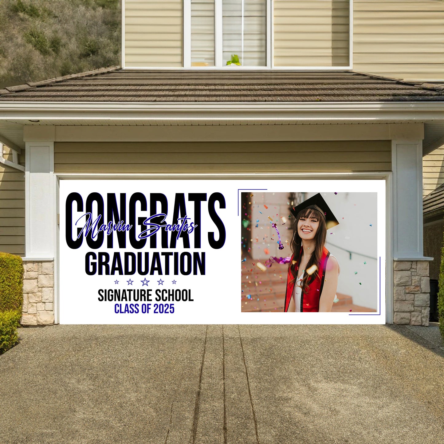 White Background Grad Class Of 2025 - Graduation Garage Door Decorations, Single Garage, Garage Door Banner
