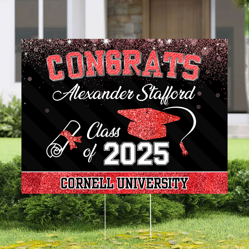 Custom Name Glitter Lawn Sign, Graduation Gift - Personalized Graduation Lawn Sign With Stake