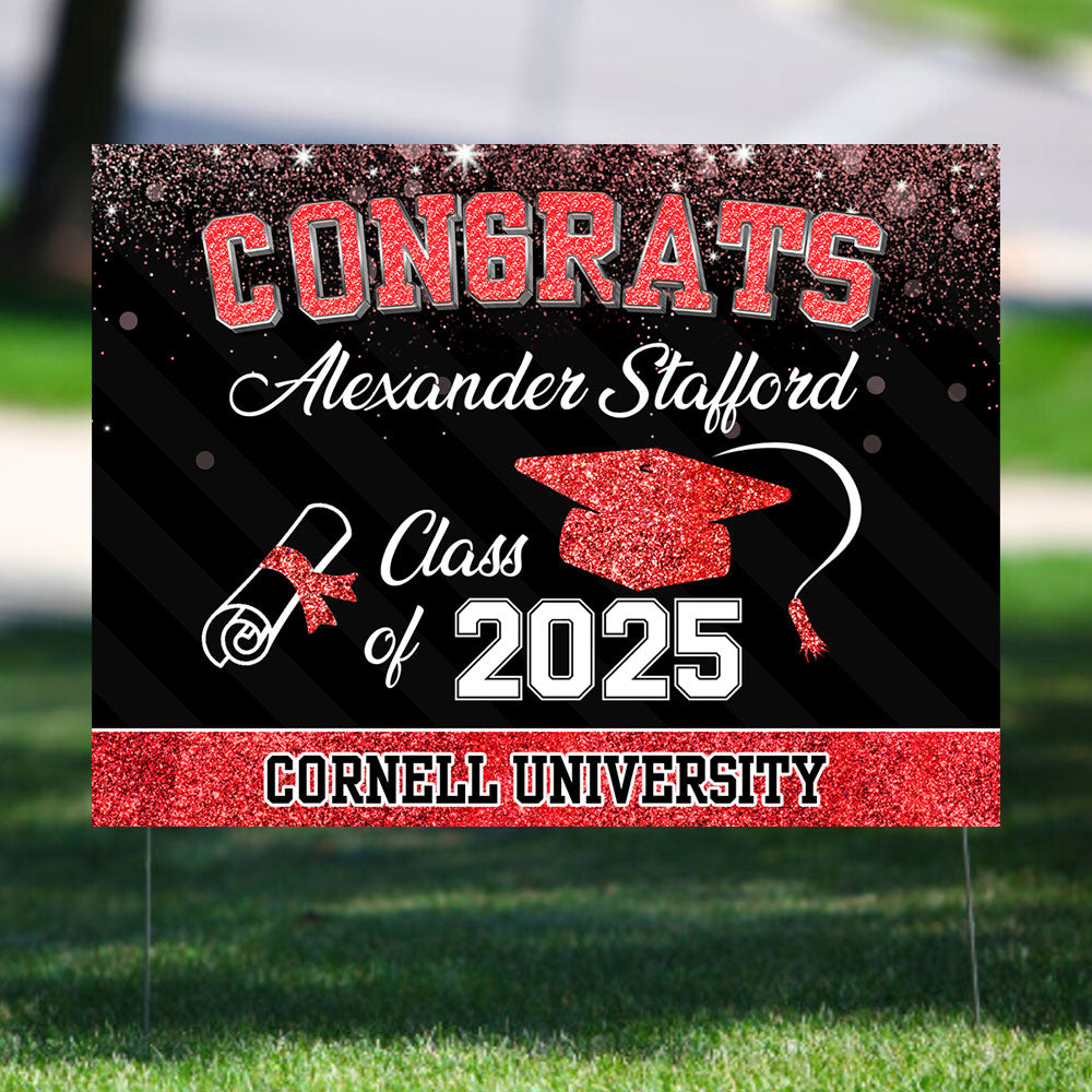 Custom Name Glitter Lawn Sign, Graduation Gift - Personalized Graduation Lawn Sign With Stake
