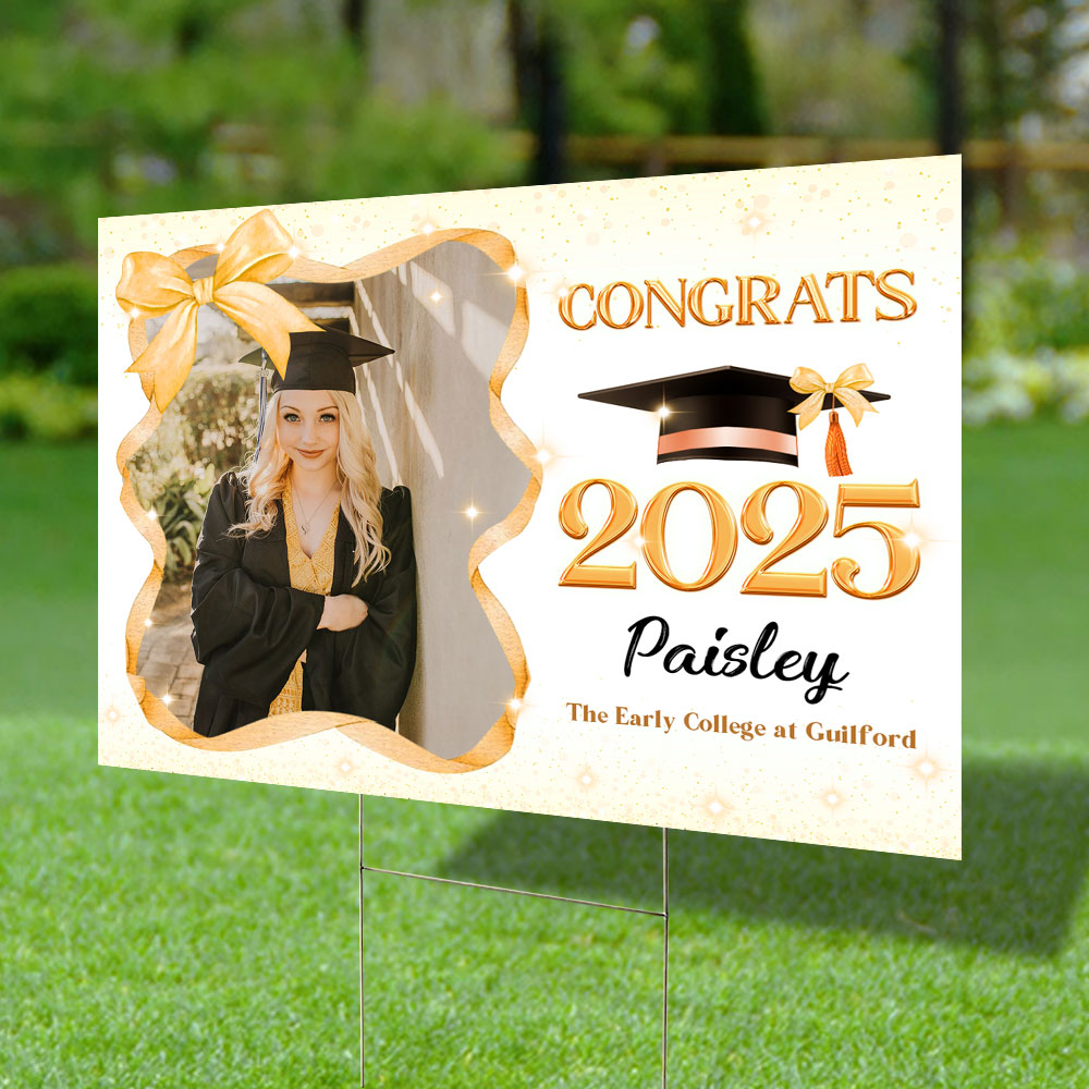 Class Of 2025 Bow Style - Personalized Graduation Lawn Sign With Stake