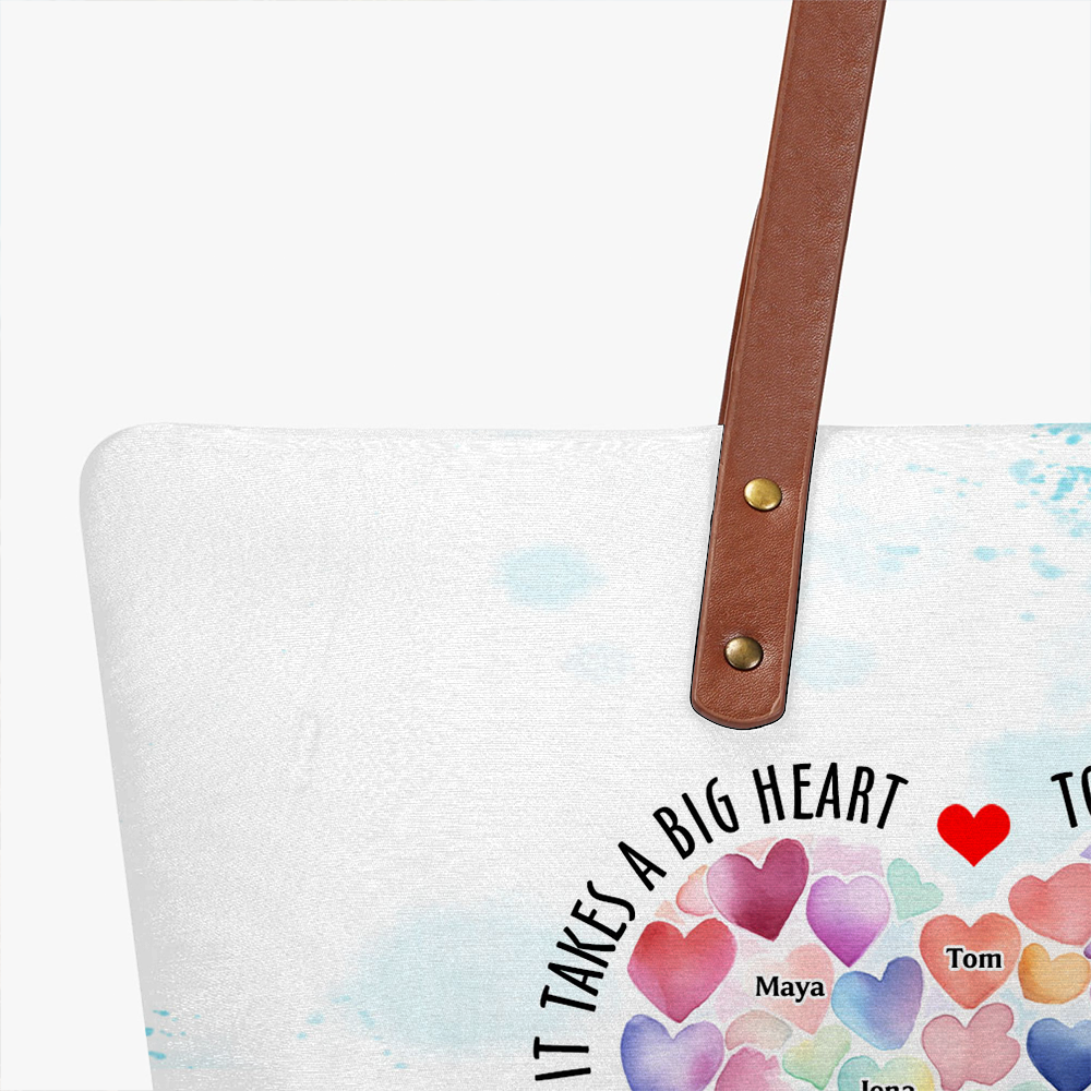 It Takes A Big Heart To Shape Little Minds - All-Over-Print Leather Tote Bag - Personalized Leather Tote Bag for Teacher