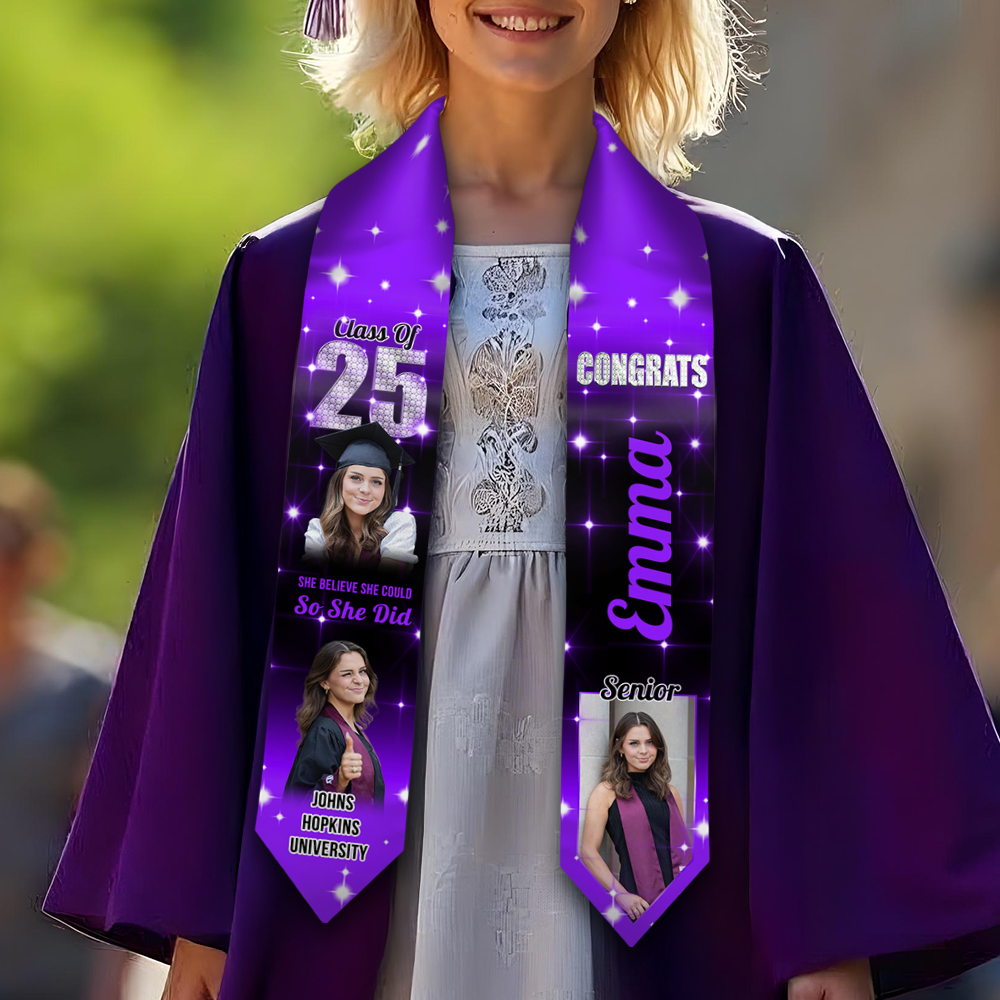 Custom Photo She Believed She Could So She Did Graduation Gift Stoles - Graduation Stoles
