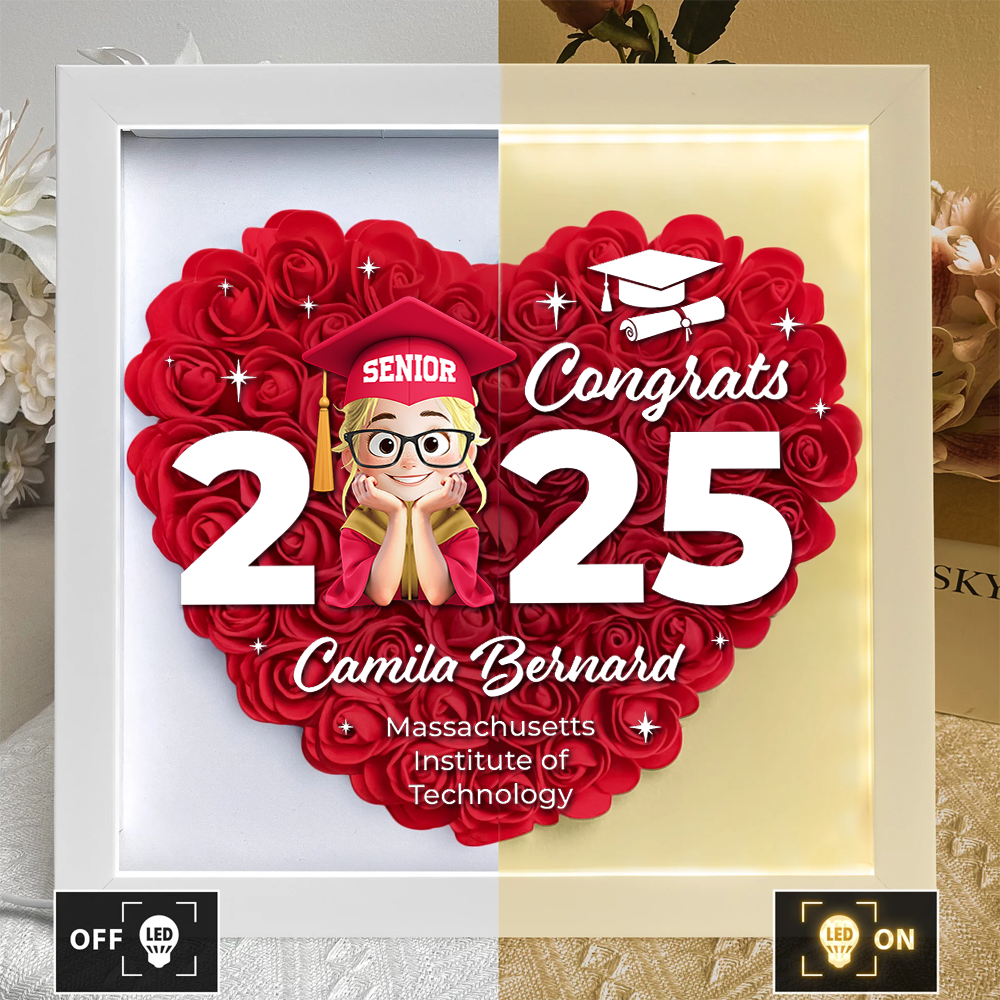 Class of 2025 Graduation LED Flowers Box - Personalized Flower Shadow Box